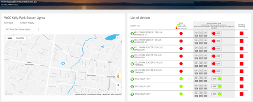 Mapped fleet view with relay control and activation history